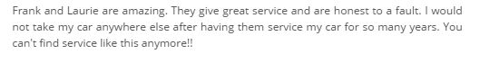 Customer testimonial for Lakeside Autocare